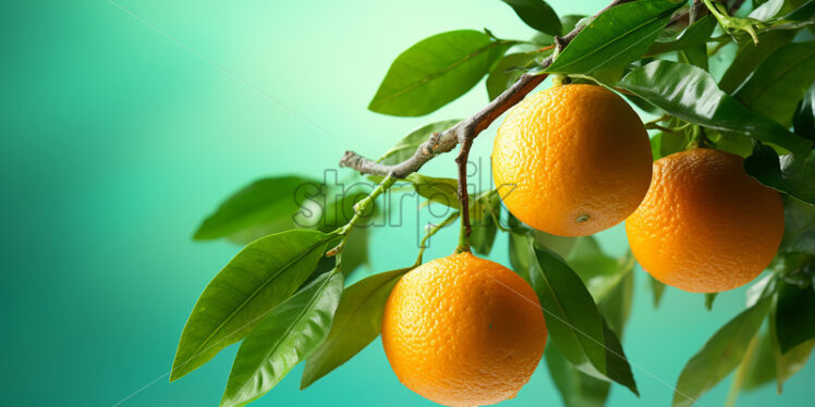 Oranges on a branch, pale green background - Starpik Stock