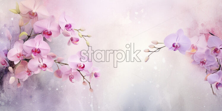 Orchid flowers card background spring watercolour - Starpik Stock