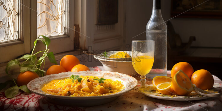 Paella one of spain delicacies and it's prepared with rabbit meat and vegetable - Starpik Stock