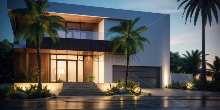 Part of a modern house with palm trees - Starpik Stock