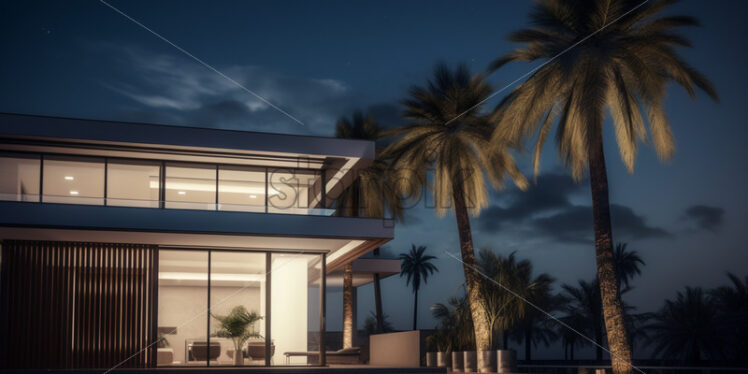 Part of a modern house with palm trees - Starpik Stock