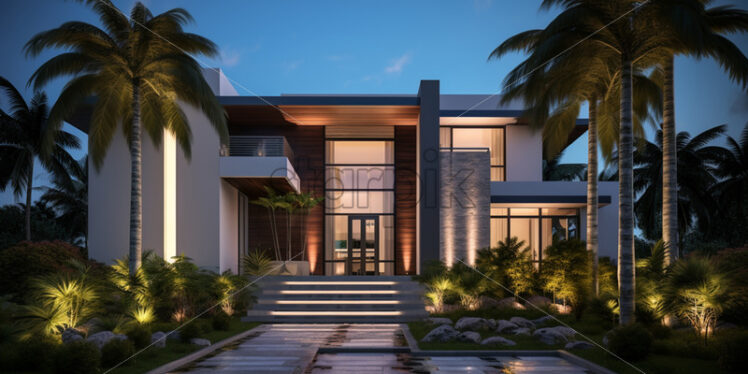 Part of a modern house with palm trees - Starpik Stock