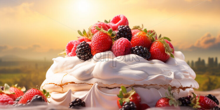 Pavlova dessert delicious with fruits - Starpik Stock