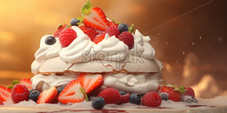 Pavlova dessert delicious with fruits - Starpik Stock