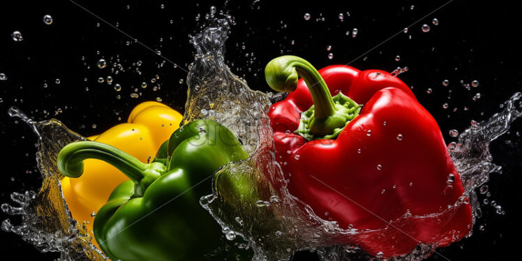 Peppers of different colors on a black background - Starpik Stock