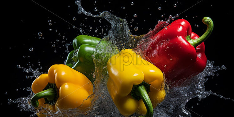 Peppers of different colors on a black background - Starpik Stock