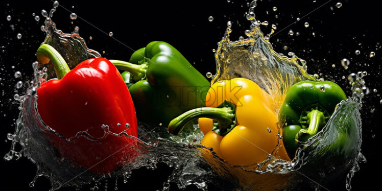 Peppers of different colors on a black background - Starpik Stock