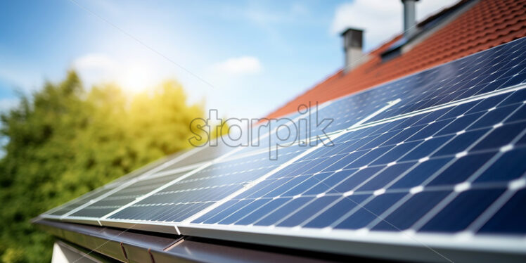 Photovoltaic panels on the tile roof of a house - Starpik Stock