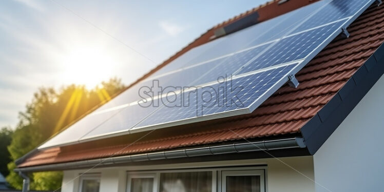 Photovoltaic panels on the tile roof of a house - Starpik Stock