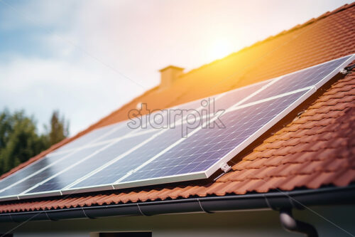 Photovoltaic panels on the tile roof of a house - Starpik Stock