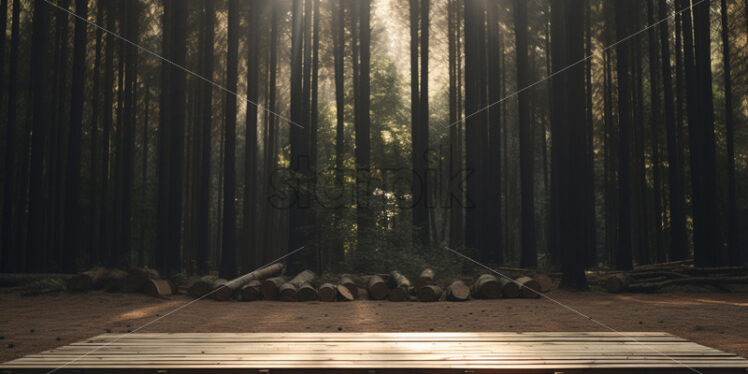 Planks arranged in a forest - Starpik Stock