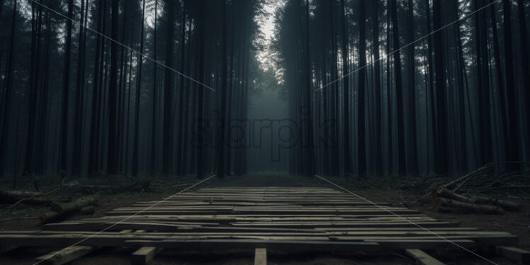 Planks arranged in a forest - Starpik Stock