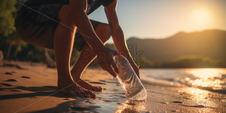 Plastic bottles on the beach recycling clean environment - Starpik Stock