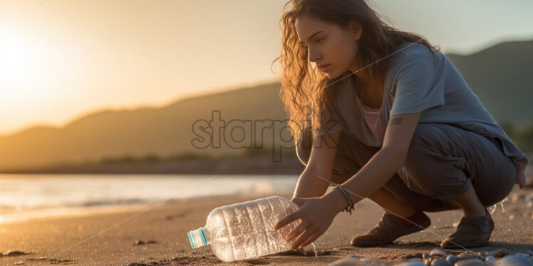 Plastic bottles on the beach recycling clean environment - Starpik Stock