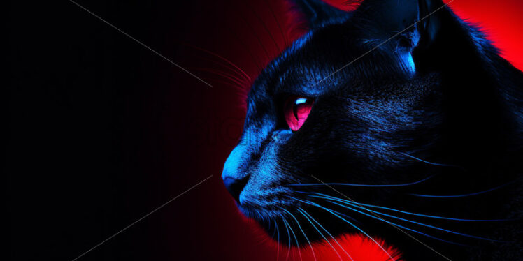 Portrait of a cat with predominantly blue and red colors - Starpik Stock