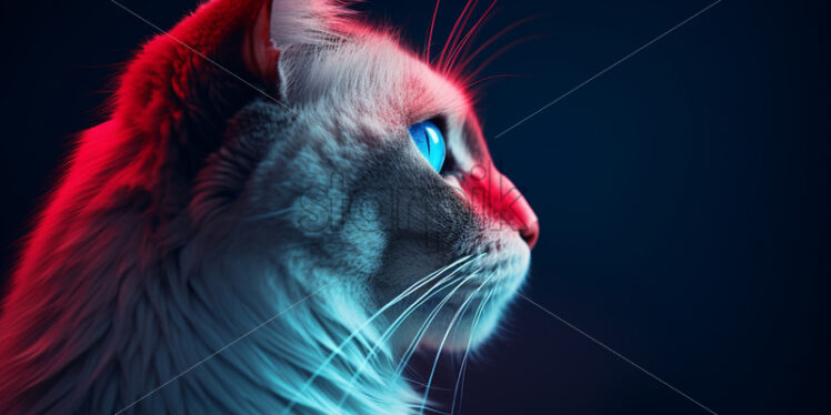 Portrait of a cat with predominantly blue and red colors - Starpik Stock