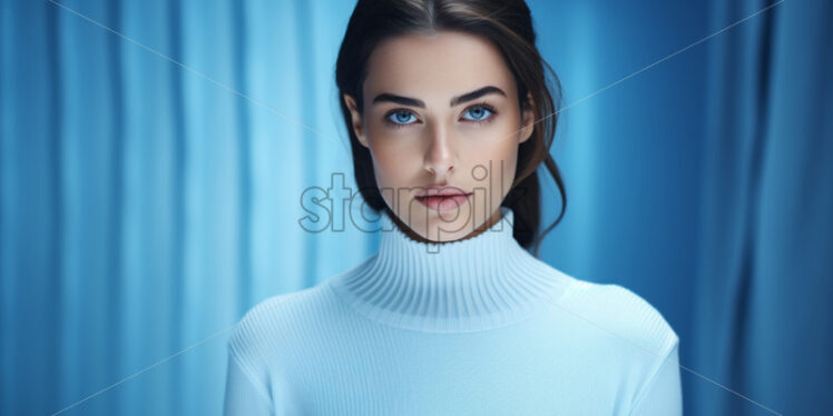 Portrait of a fashion model, blonde in a blue sweater - Starpik
