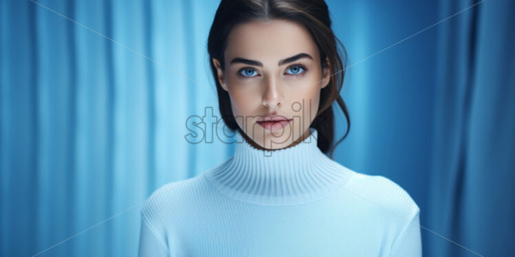 Portrait of a fashion model, blonde in a blue sweater - Starpik Stock