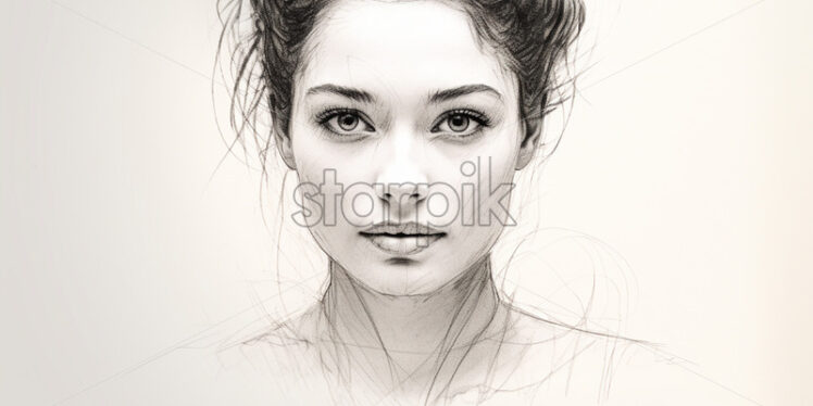 Portrait of a girl created in pencil, with lines - Starpik Stock