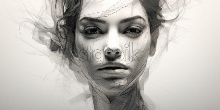 Portrait of a girl created in pencil, with lines - Starpik Stock