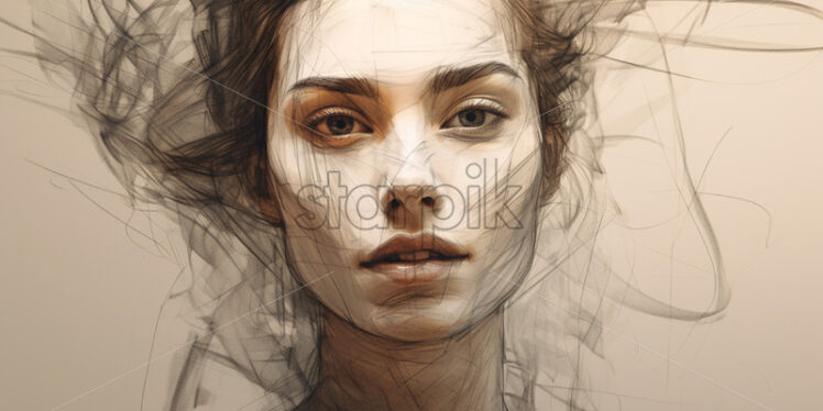 Portrait of a girl created in pencil, with lines - Starpik Stock