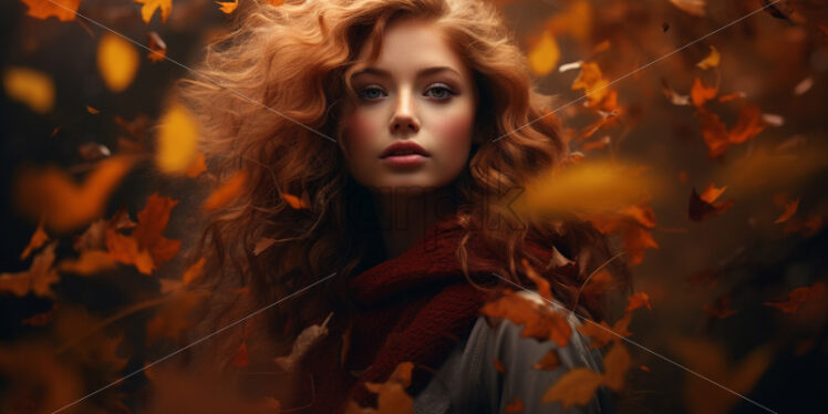 Portrait of a girl in autumn leaves - Starpik Stock