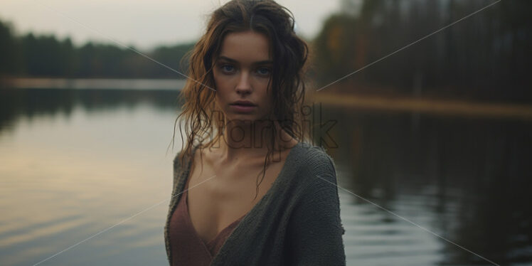 Portrait of a girl on the background of a lake - Starpik Stock