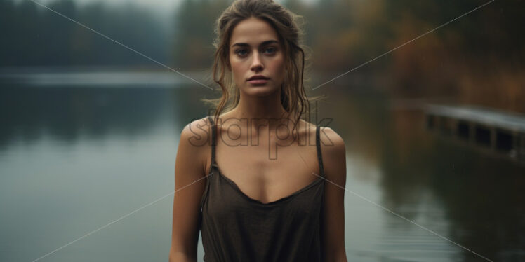 Portrait of a girl on the background of a lake - Starpik Stock