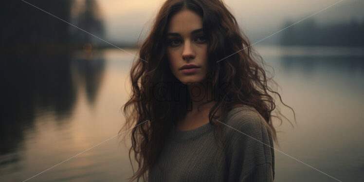 Portrait of a girl on the background of a lake - Starpik Stock