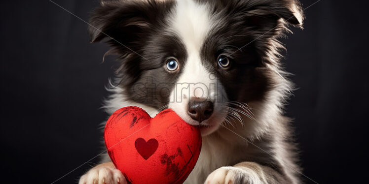 Portrait of a puppy with red hearts next to it - Starpik Stock