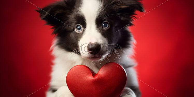 Portrait of a puppy with red hearts next to it - Starpik Stock