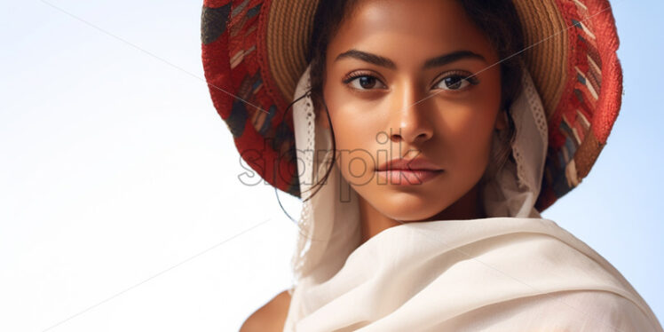 Portrait of a woman originating from Central America on a white background - Starpik Stock