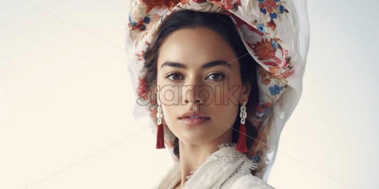 Portrait of a woman originating from Central America on a white background - Starpik Stock