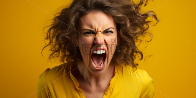 Portrait of an angry woman on a yellow background - Starpik Stock