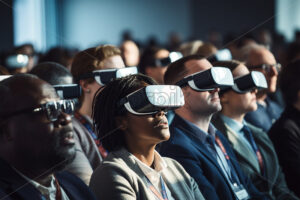 Premium stock photo – Group of people at a conference in VR glasses business theme, virtual reality - Starpik
