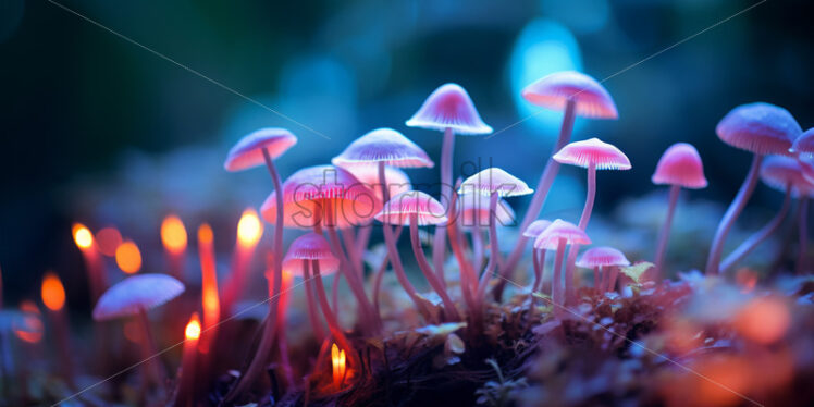 Psilocybe semilanceata mushrooms in neon style - Starpik Stock