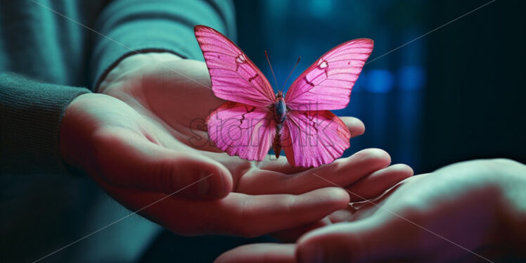 Purple butterfly in a delicate hand - Starpik Stock