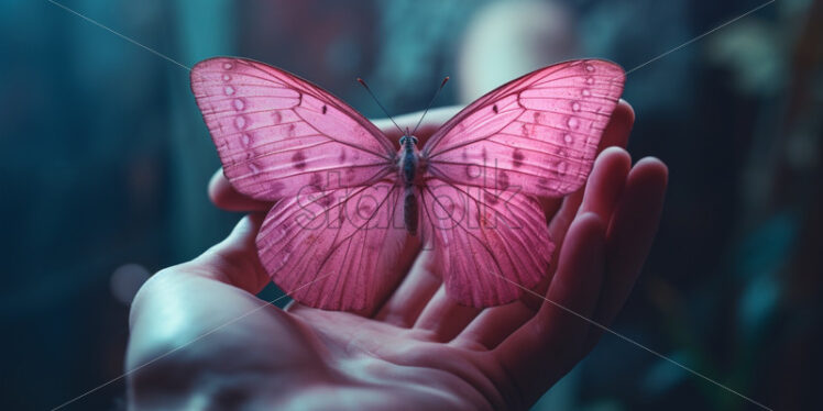 Purple butterfly in a delicate hand - Starpik Stock