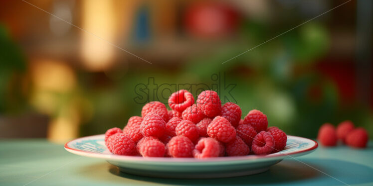 Raspberries on a ceramic plate - Starpik Stock