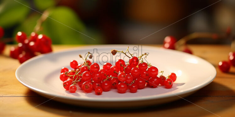 Red currant on a ceramic plate - Starpik Stock