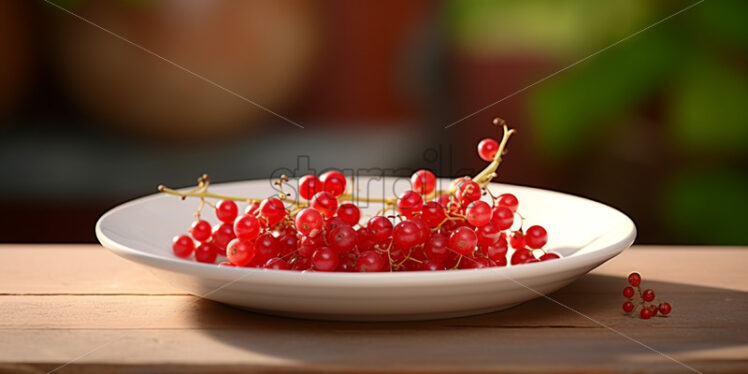 Red currant on a ceramic plate - Starpik Stock