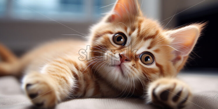 Red cute kitten portrait blue eyes - Starpik Stock