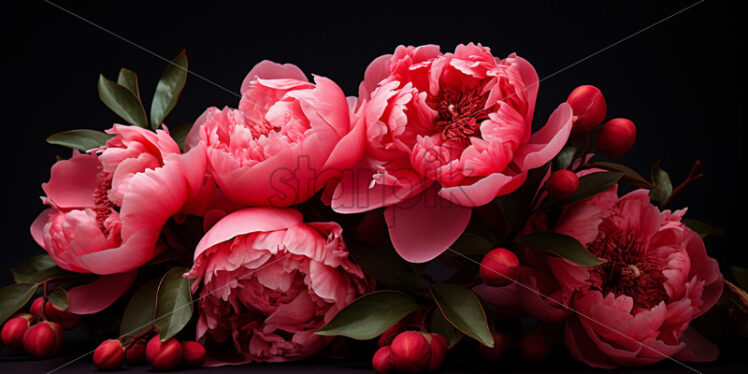 Red peonies on a black background - Starpik Stock