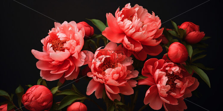 Red peonies on a black background - Starpik Stock