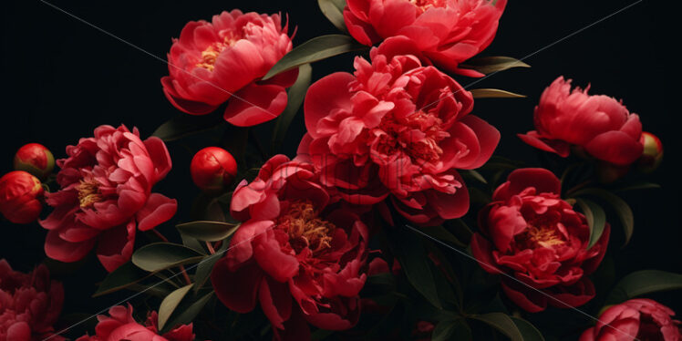 Red peonies on a black background - Starpik Stock