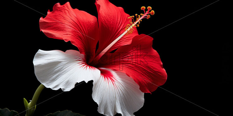 Red-white hibiscus on a black background - Starpik Stock