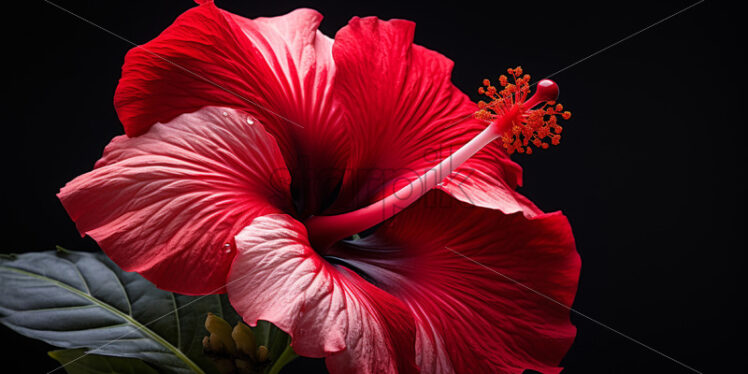 Red-white hibiscus on a black background - Starpik Stock
