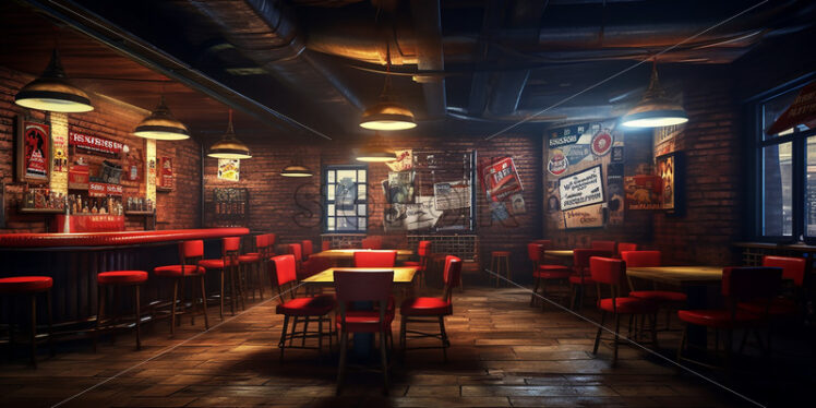 Retro vintage resto bar  in the city with a red chair classy ambience - Starpik Stock