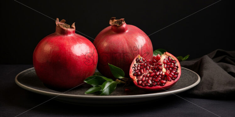 Ripe pomegranates on a ceramic plate - Starpik Stock