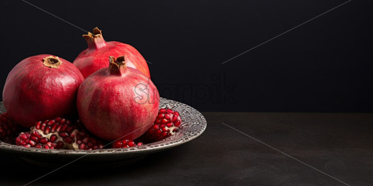 Ripe pomegranates on a ceramic plate - Starpik Stock